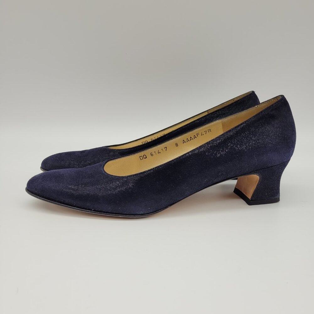 SALVATORE FERRAGAMO "Dublino" Pebble Suede Kid Leather Midnight Blue Size 8 AAAA - Picture 4 of 10